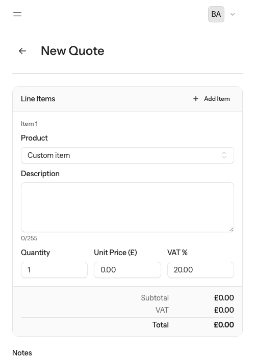 Mobile quote creation in CMA